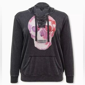 NWOT Torrid Charcoal Hoodie with Pink Skull Graphic